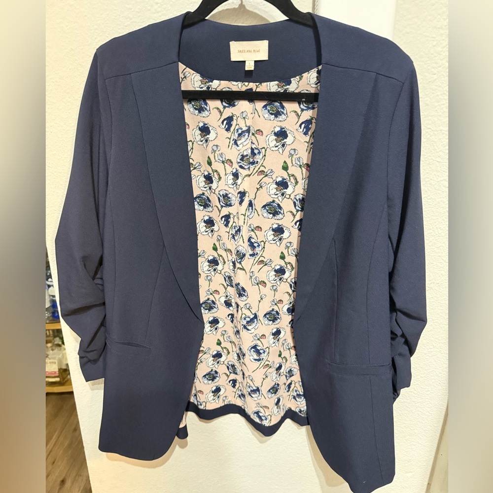 Skies Are Blue Navy Blazer with Floral Interior